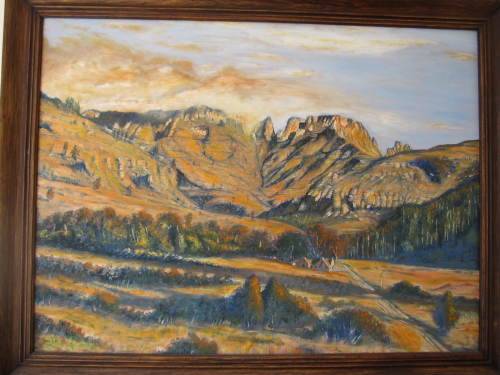 BEAUTIFUL LARGE JOHN BANDY LANDSCAPE WITH CAPE DUTCH HOMESTEAD